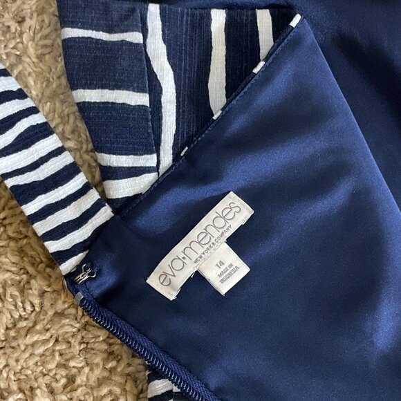 Eva Mendes - NY & Co Courtney Sleeveless Stripe Fit & Flare Dress, Navy Blue, 14 - Picture 6 of 11